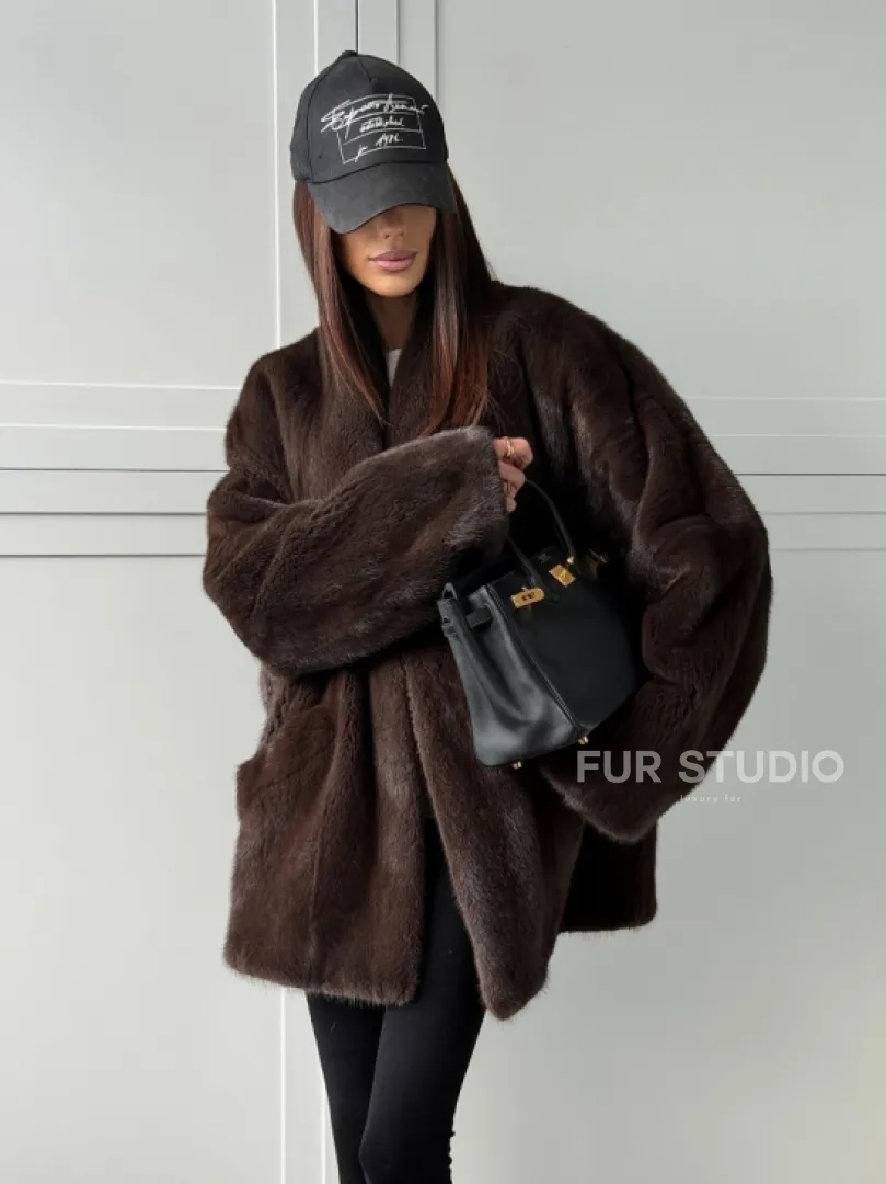 Куртка из норки с V - образным воротом