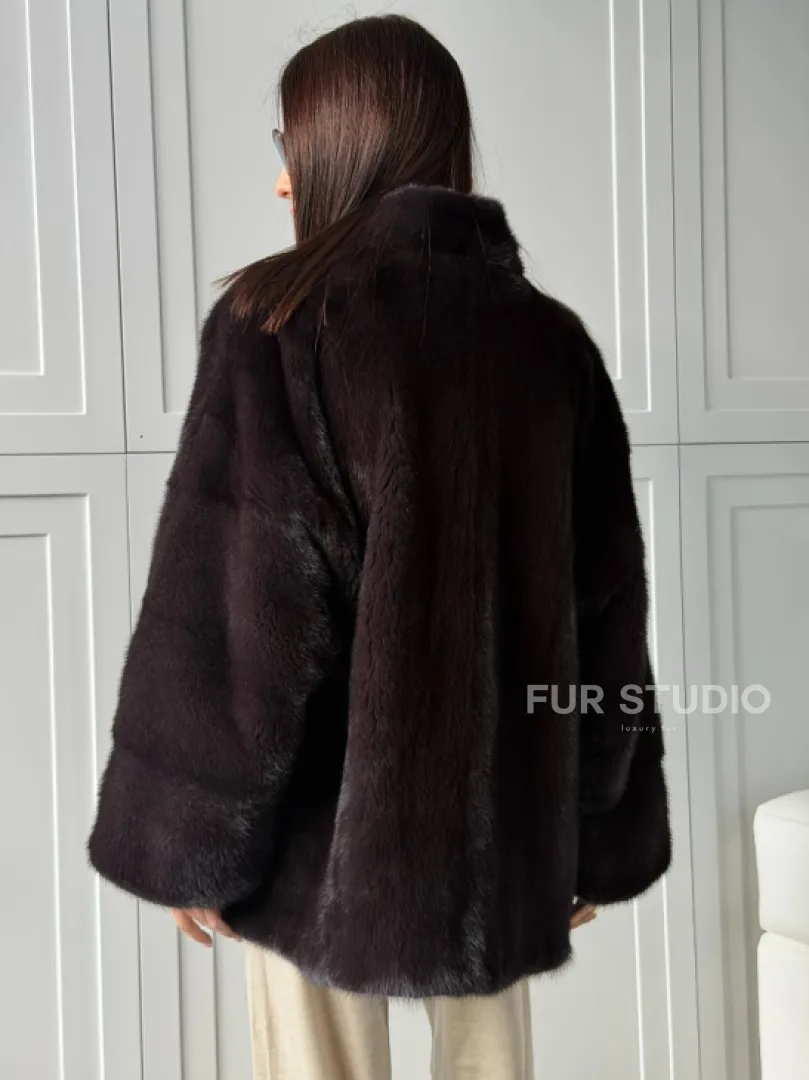 Женский норковый полушубок с V - образным воротником