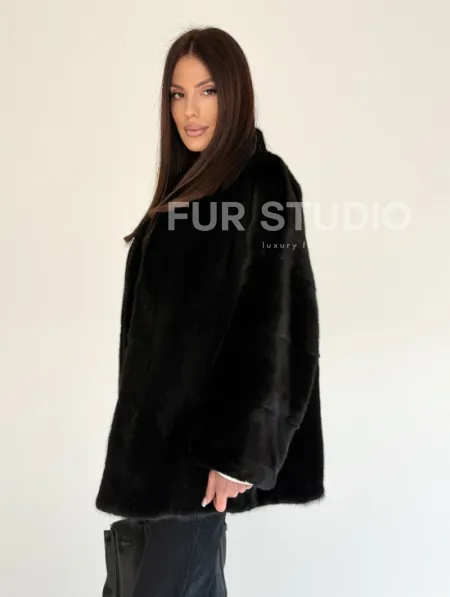 Женский норковый жакет - черный - фото 5
