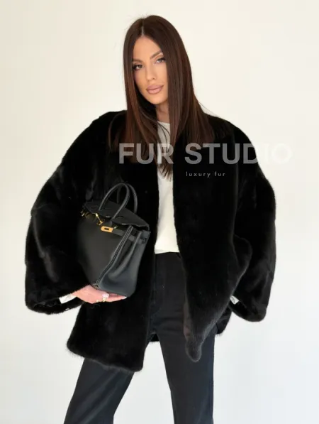 Женский норковый жакет - черный - фото 0
