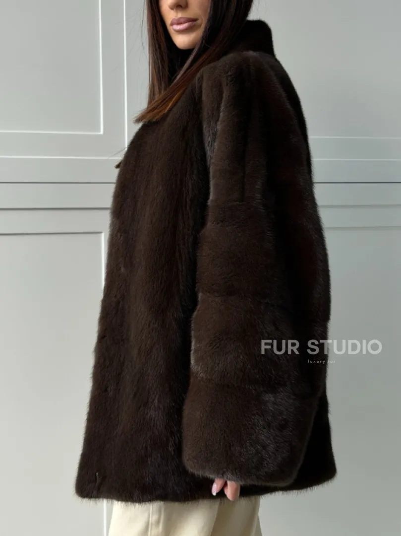 Меховой жакет из норки V- образный воротник