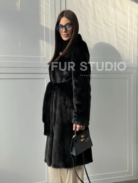 Черная норковая шуба - воротник стойка - фото 12