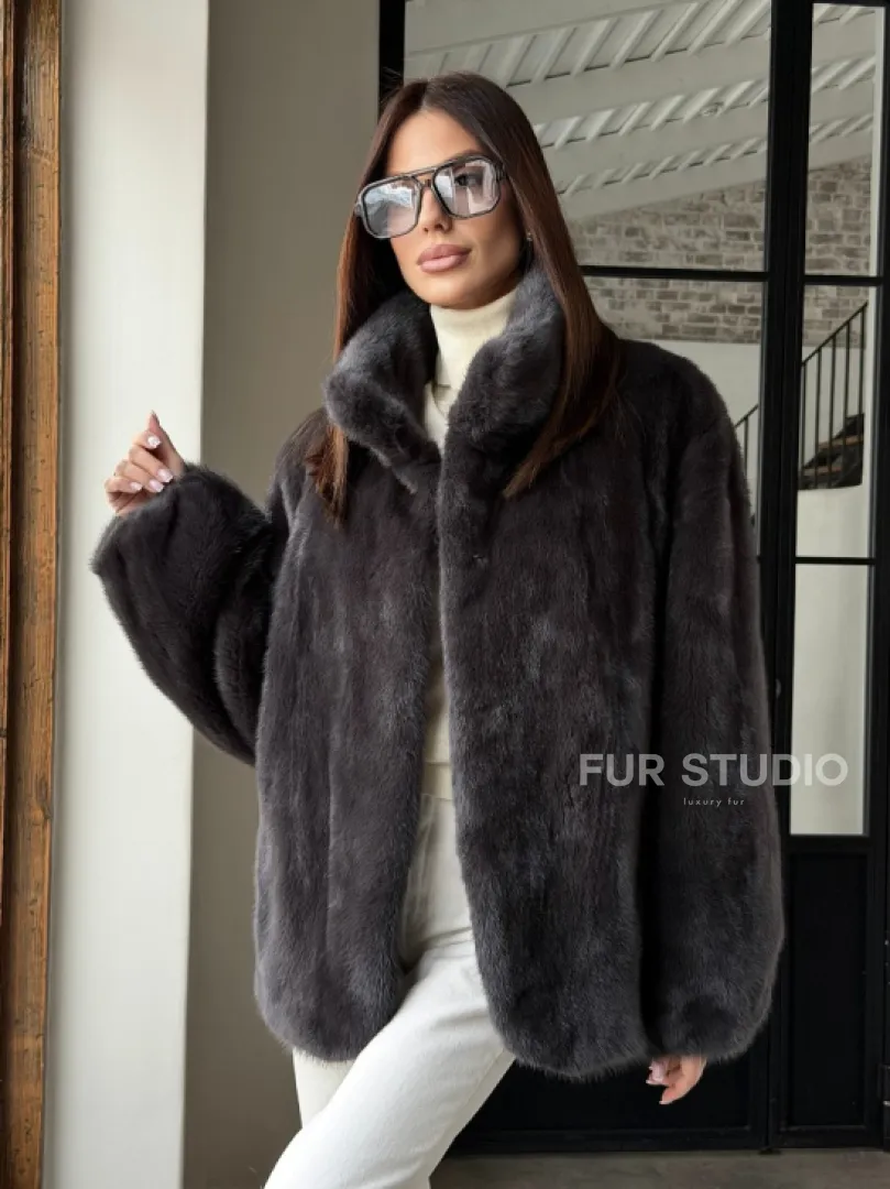 Меховой норковый жакет (серый)