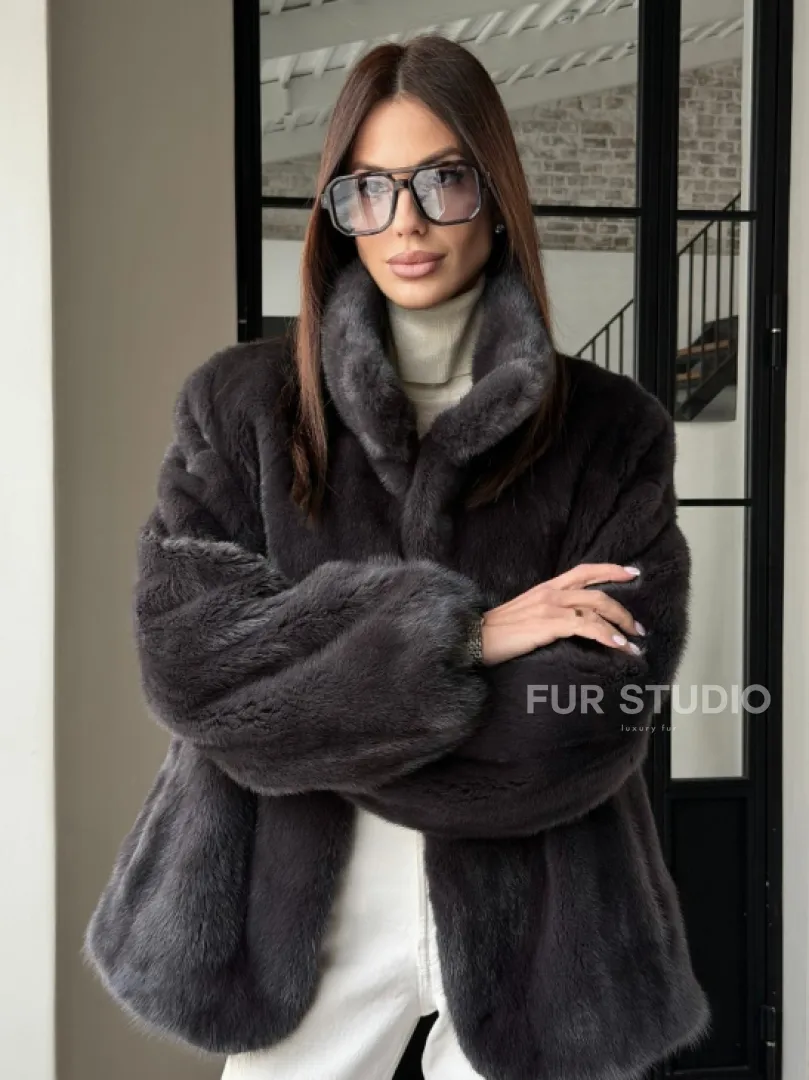 Меховой норковый жакет (серый)