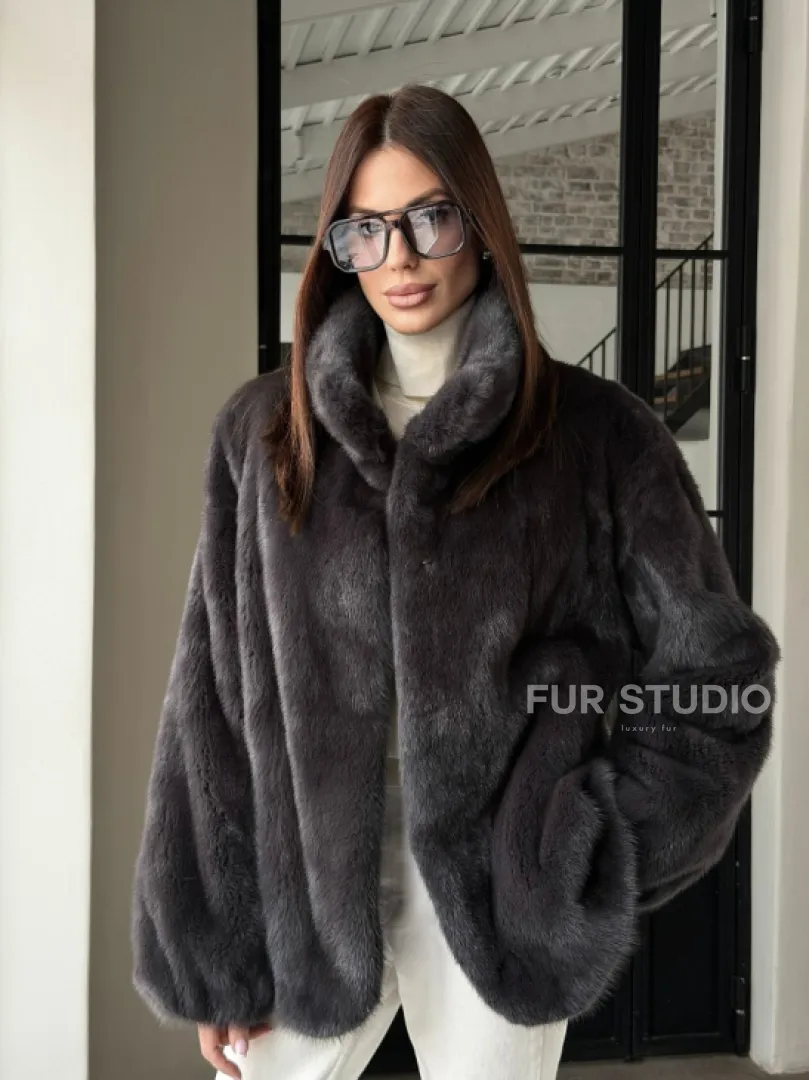 Меховой норковый жакет (серый)
