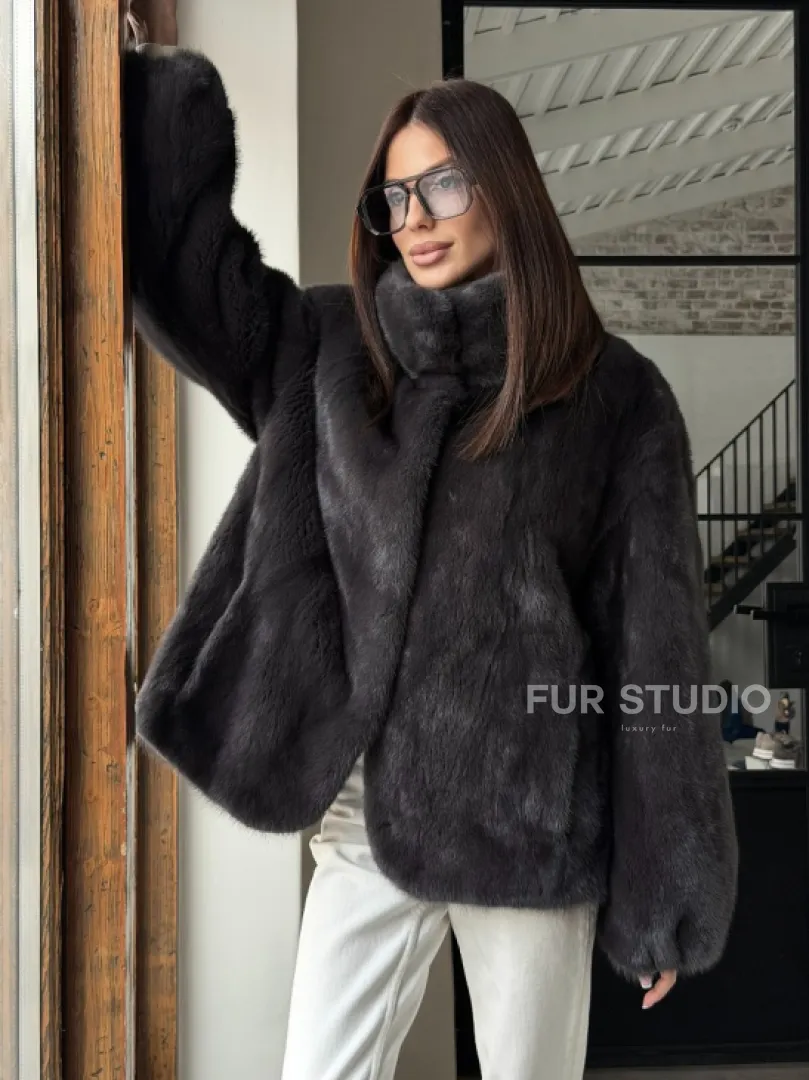 Меховой норковый жакет (серый)