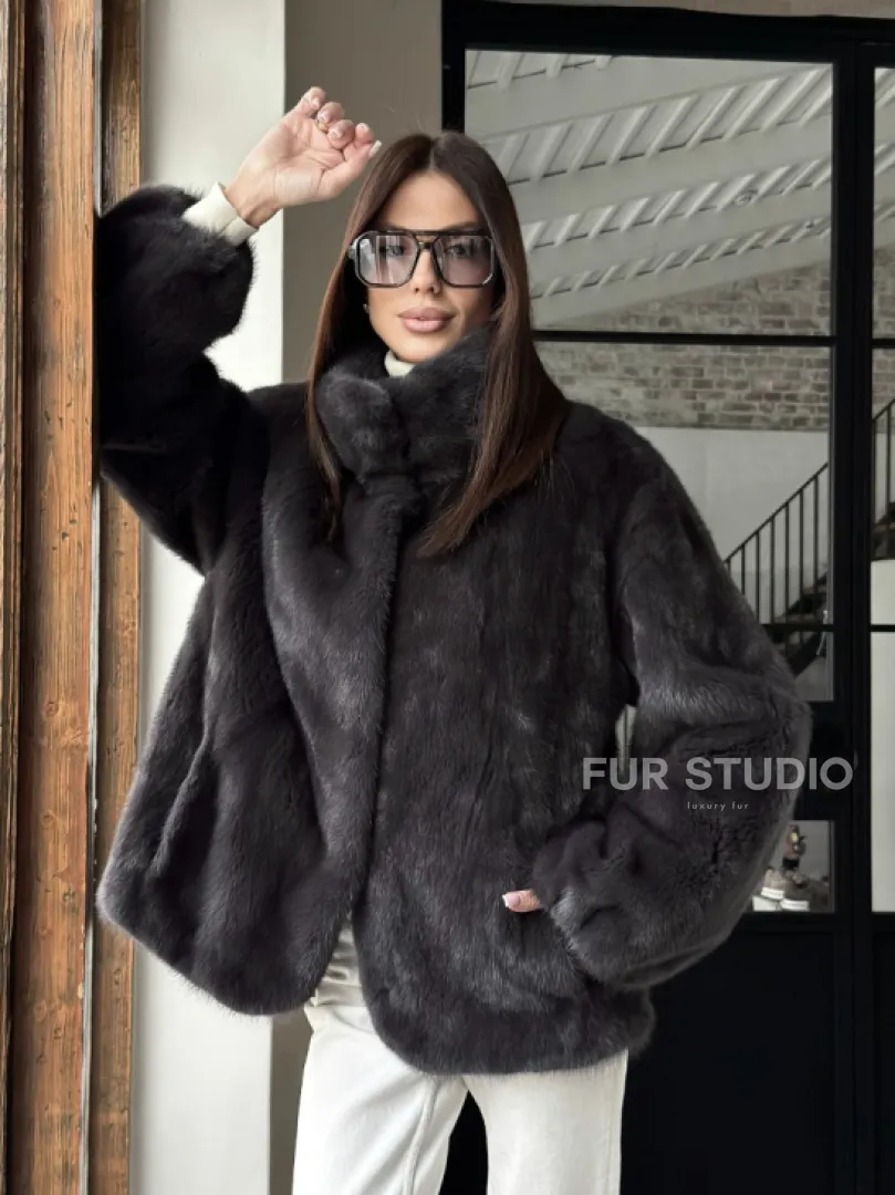 Меховой норковый жакет (серый)