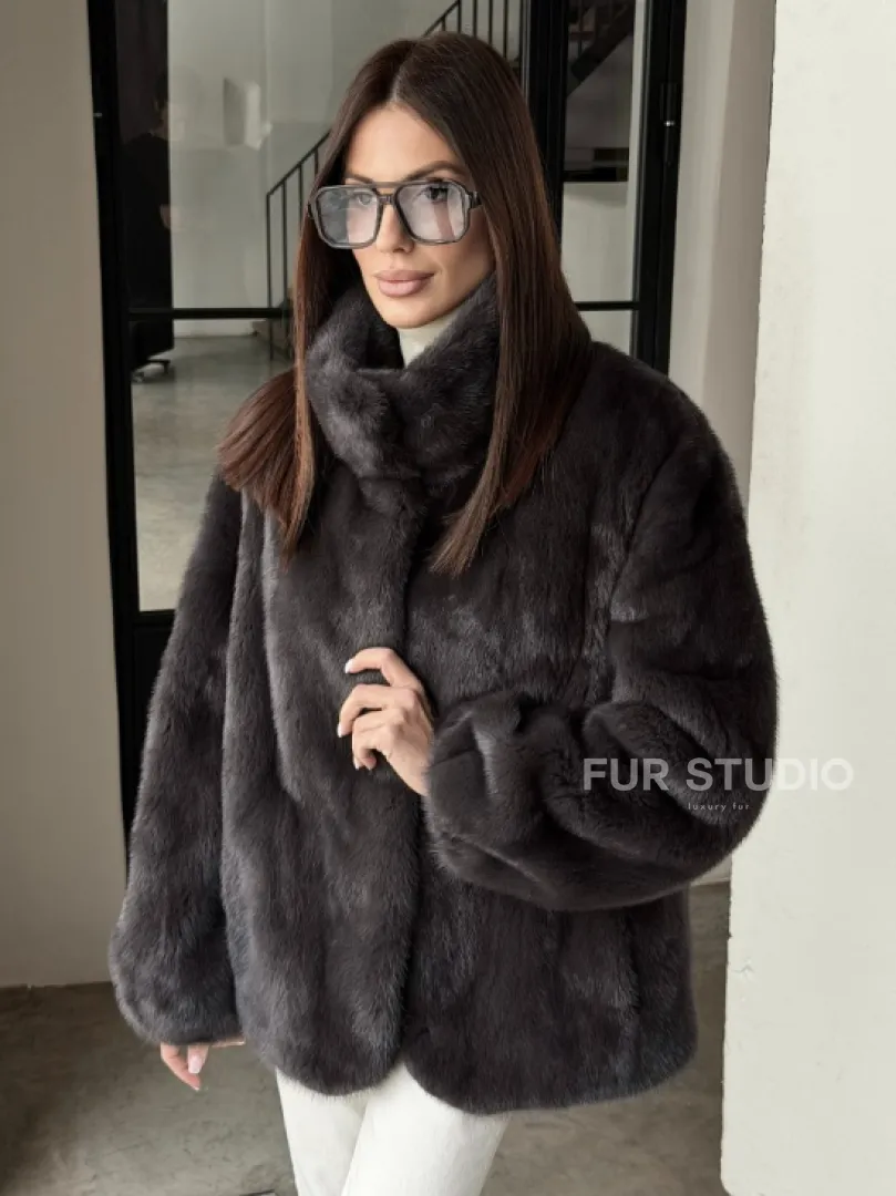 Меховой норковый жакет (серый)