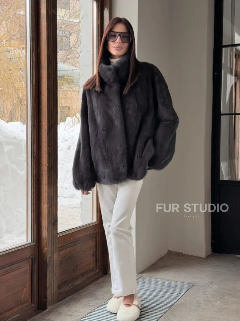 Меховой норковый жакет (серый)