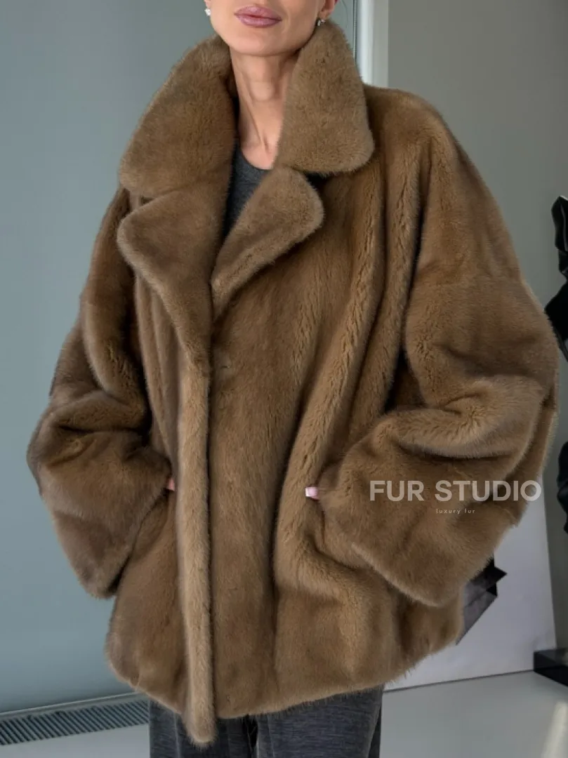 Женский норковый полушубок - английский воротник - фото 4