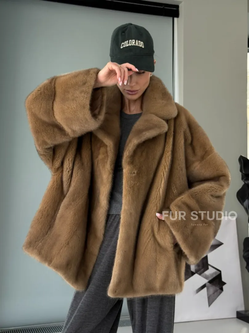 Женский норковый полушубок - английский воротник - фото 11