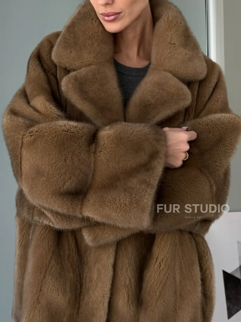 Женский норковый полушубок - английский воротник - фото 1