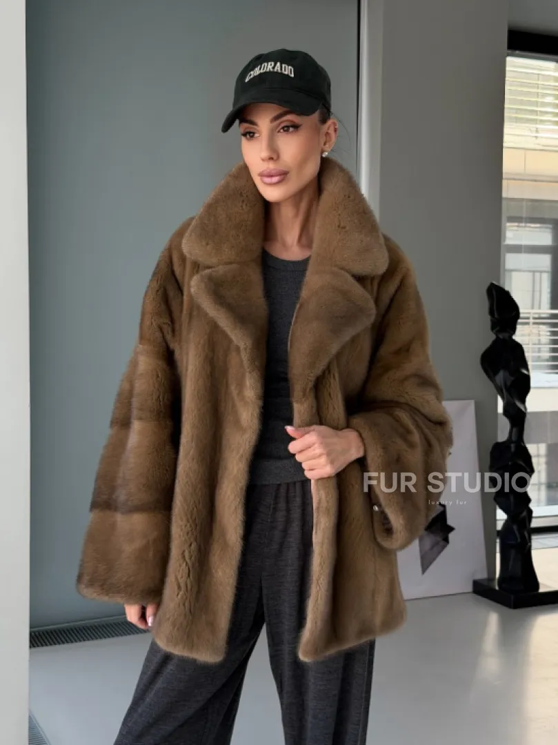 Женский норковый полушубок - английский воротник - фото 18