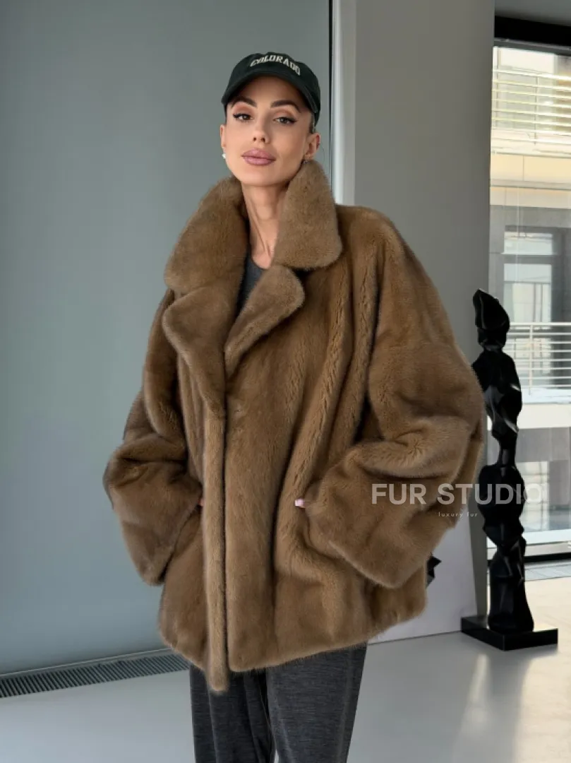 Женский норковый полушубок - английский воротник - фото 15