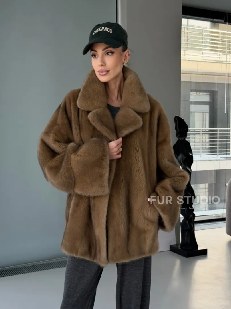 Женский норковый полушубок - английский воротник - фото 17