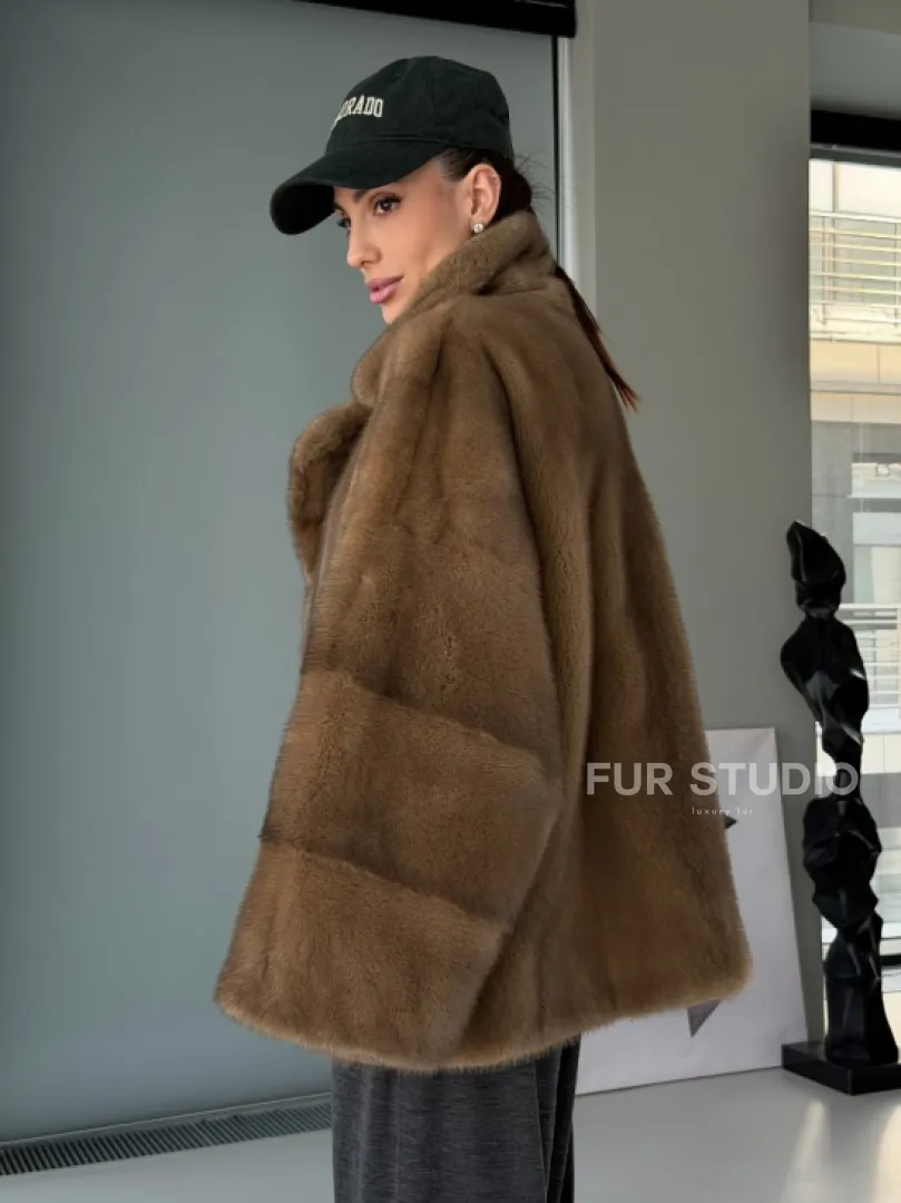 Женский норковый полушубок - английский воротник - фото 8