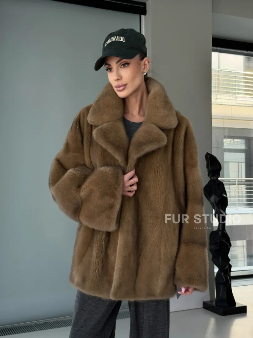 Женский норковый полушубок - английский воротник - фото 20