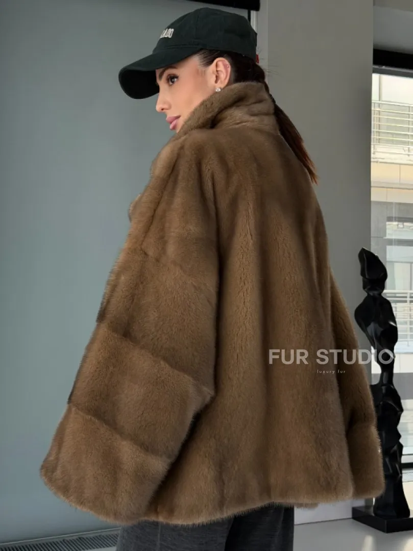 Женский норковый полушубок - английский воротник - фото 7