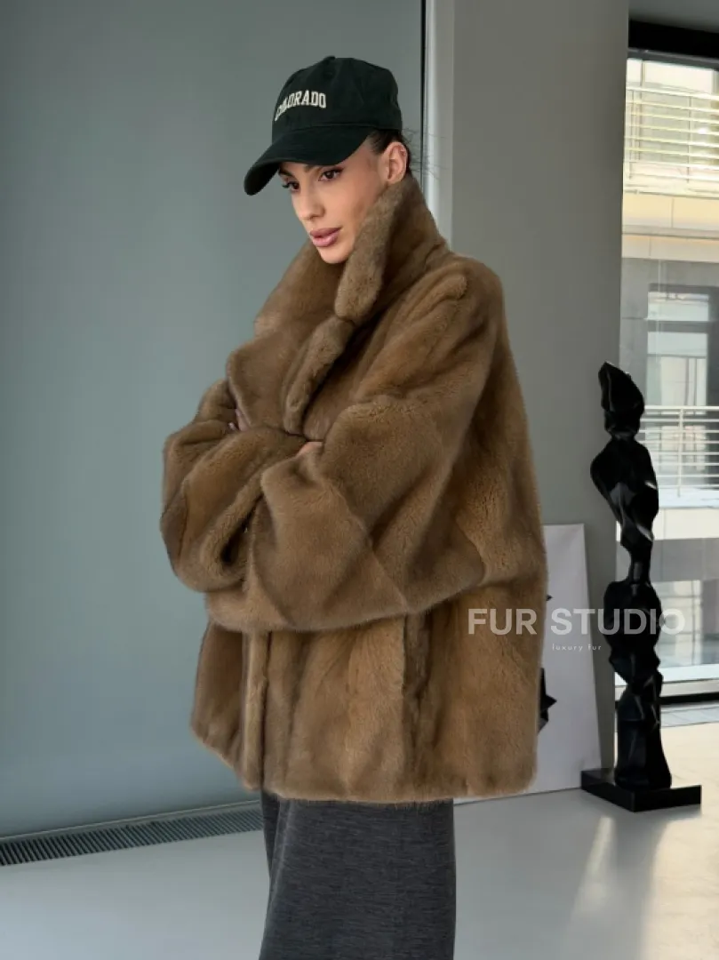 Женский норковый полушубок - английский воротник - фото 16