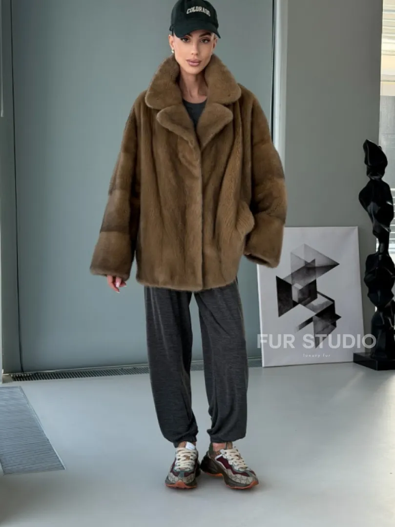 Женский норковый полушубок - английский воротник - фото 6