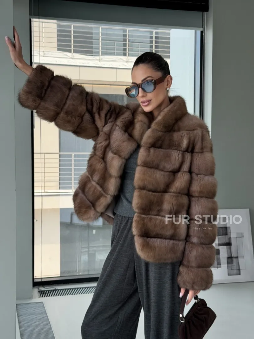 Полушубок из соболя «Тортора Графит» - фото 15