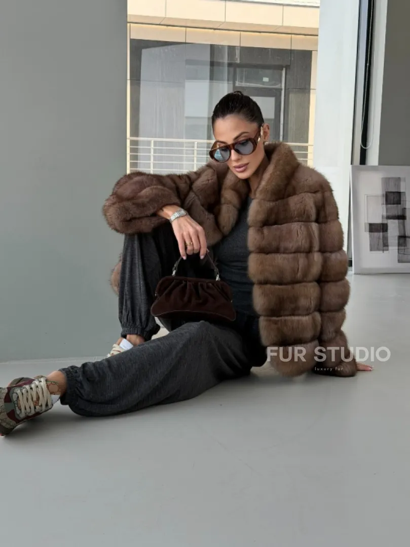 Полушубок из соболя «Тортора Графит» - фото 17