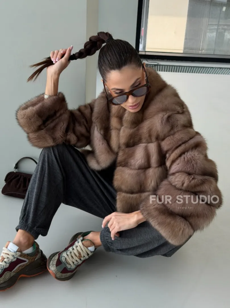 Полушубок из соболя «Тортора Графит» - фото 14