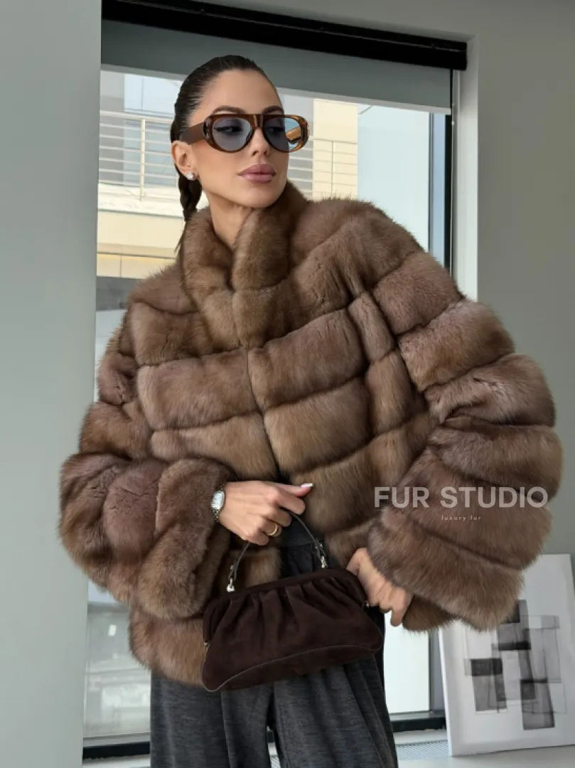 Полушубок из соболя «Тортора Графит» - фото 13