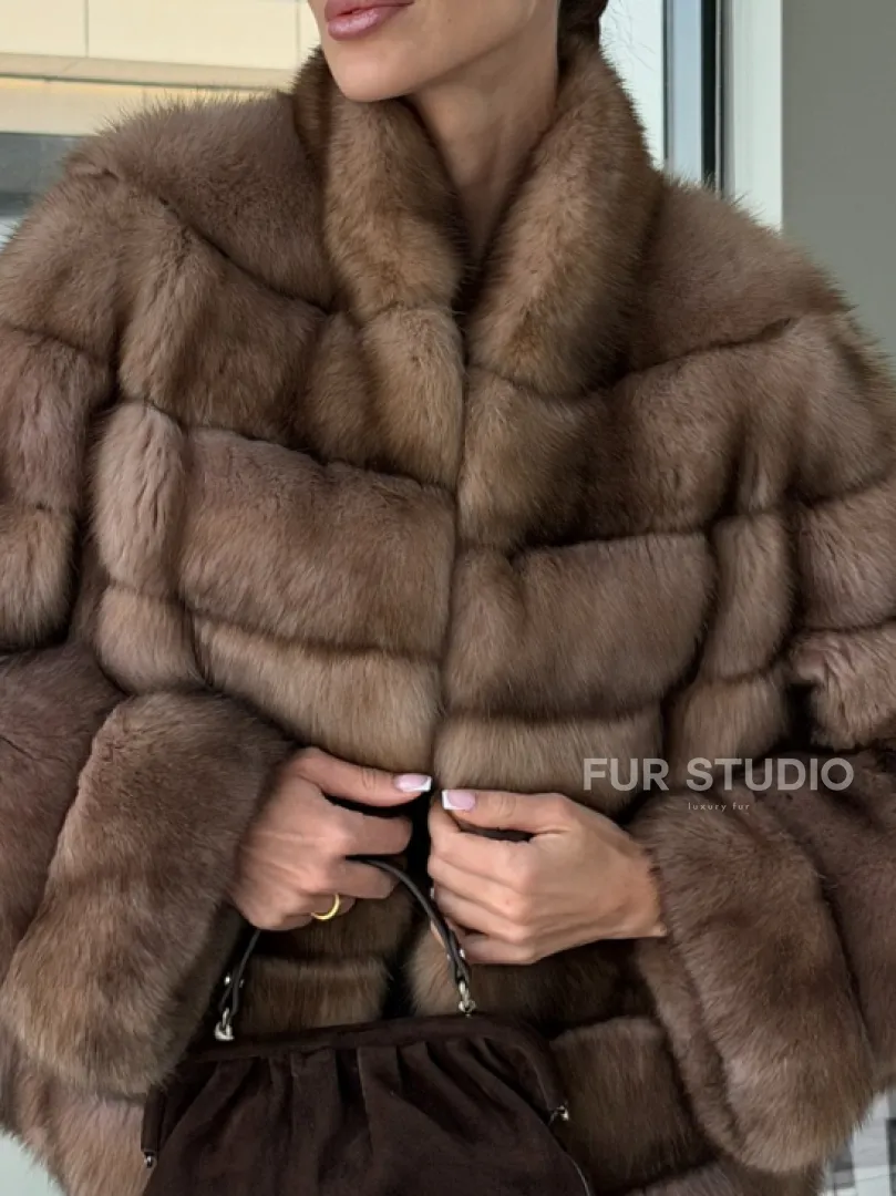 Полушубок из соболя «Тортора Графит» - фото 1