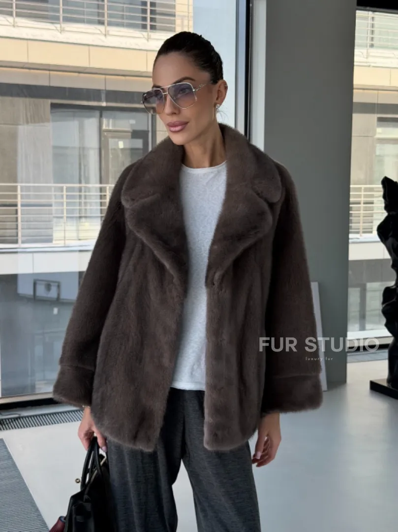 Короткий норковый полушубок - английский воротник - фото 13