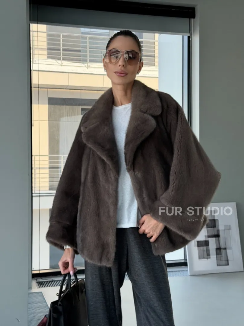 Короткий норковый полушубок - английский воротник - фото 16