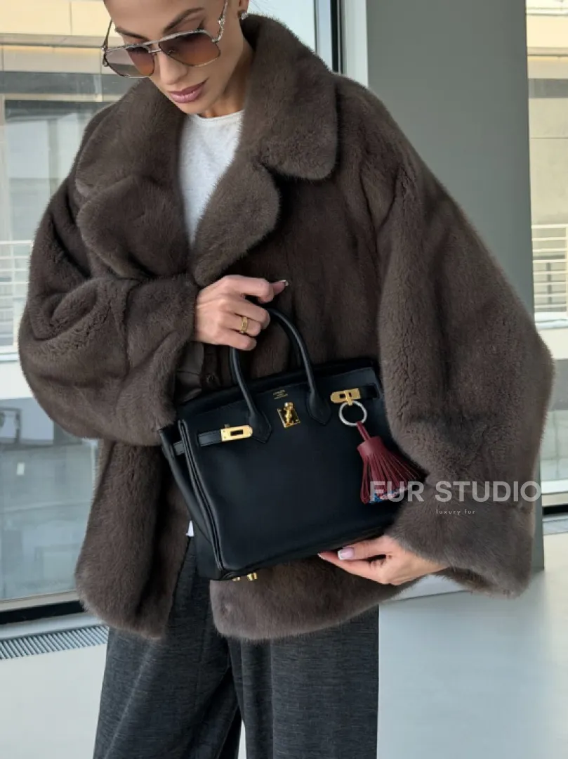 Короткий норковый полушубок - английский воротник - фото 5