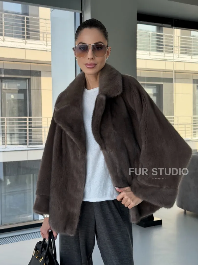 Короткий норковый полушубок - английский воротник - фото 14