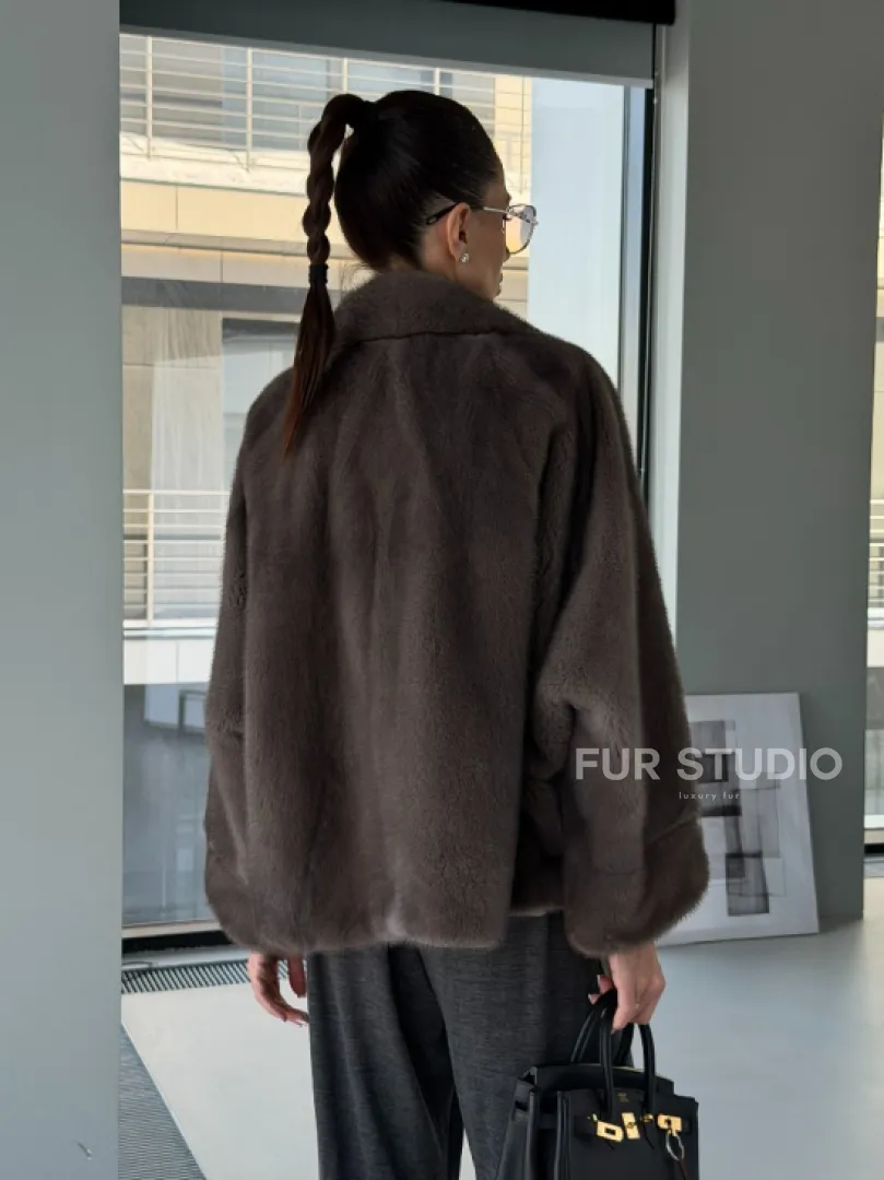 Короткий норковый полушубок - английский воротник - фото 15