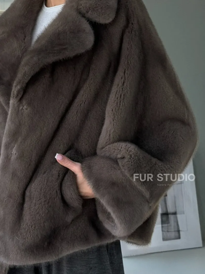 Короткий норковый полушубок - английский воротник - фото 3