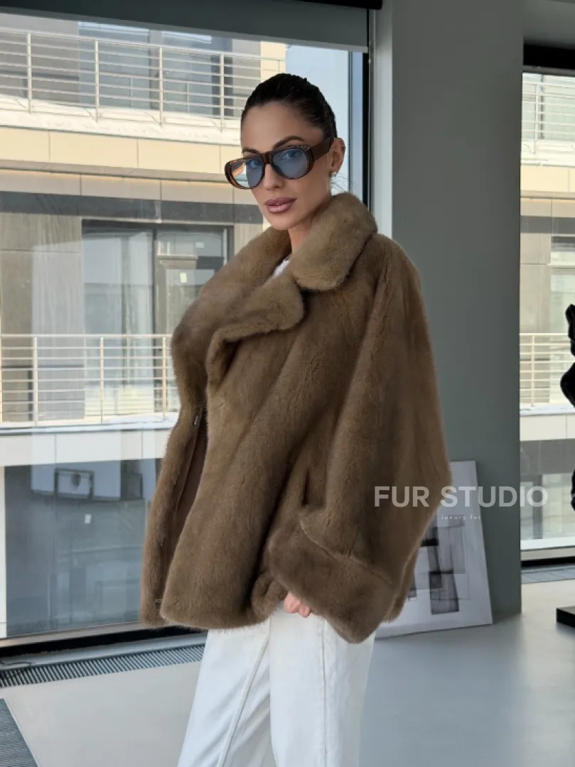 Короткая норка кимоно роспуск - английский воротник - фото 18