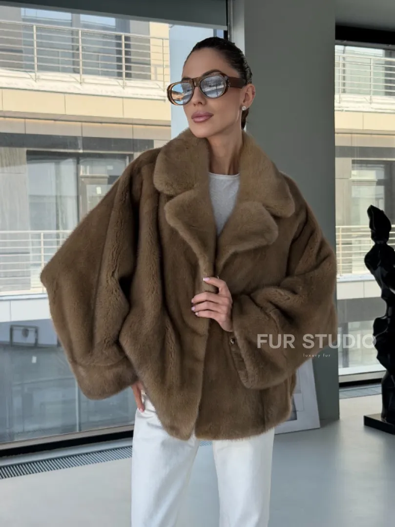 Короткая норка кимоно роспуск - английский воротник - фото 13