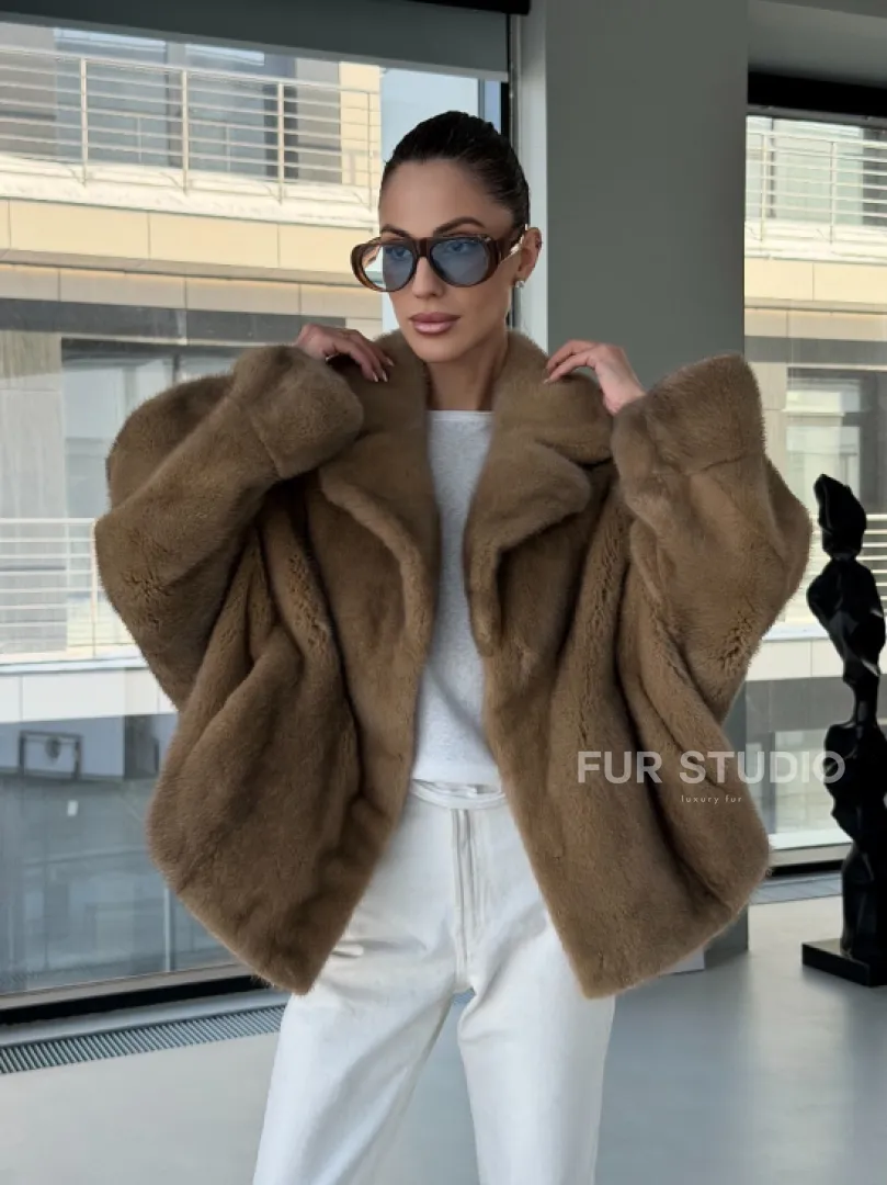 Короткая норка кимоно роспуск - английский воротник - фото 17