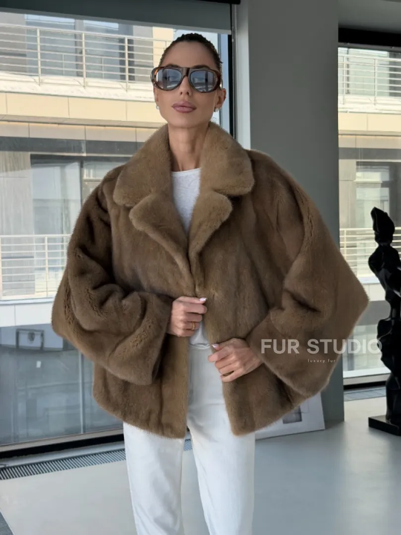 Короткая норка кимоно роспуск - английский воротник - фото 9