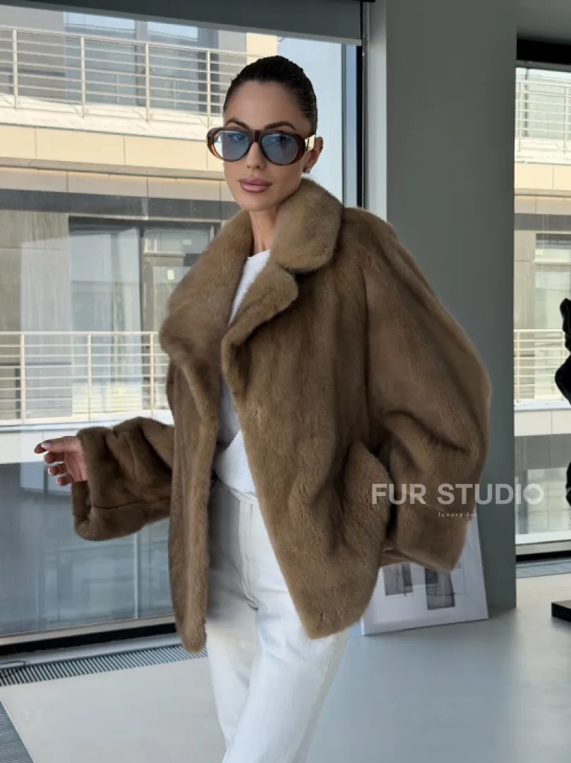 Короткая норка кимоно роспуск - английский воротник - фото 14