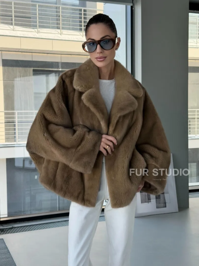 Короткая норка кимоно роспуск - английский воротник - фото 10