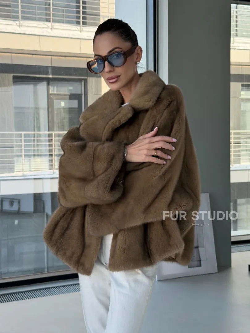 Короткая норка кимоно роспуск - английский воротник - фото 12