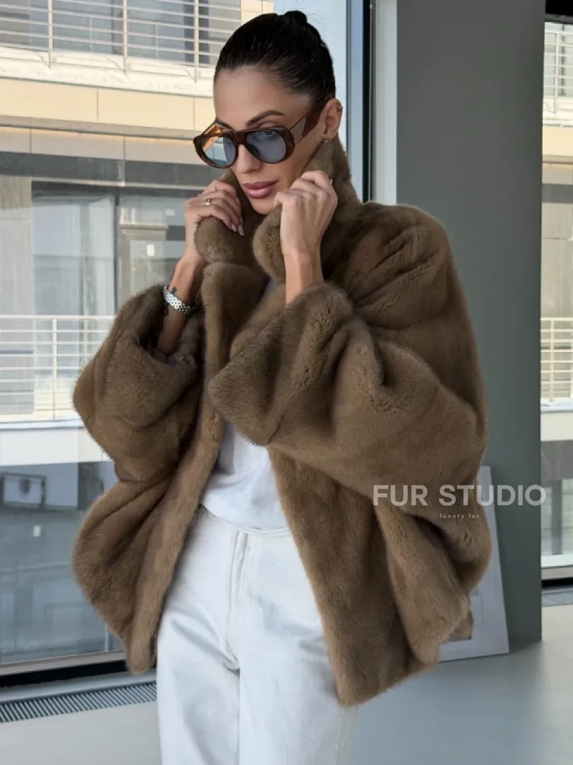 Короткая норка кимоно роспуск - английский воротник - фото 6