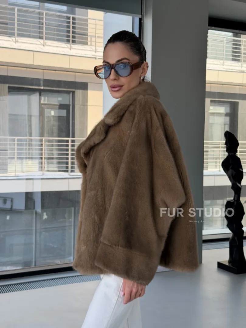 Короткая норка кимоно роспуск - английский воротник - фото 16