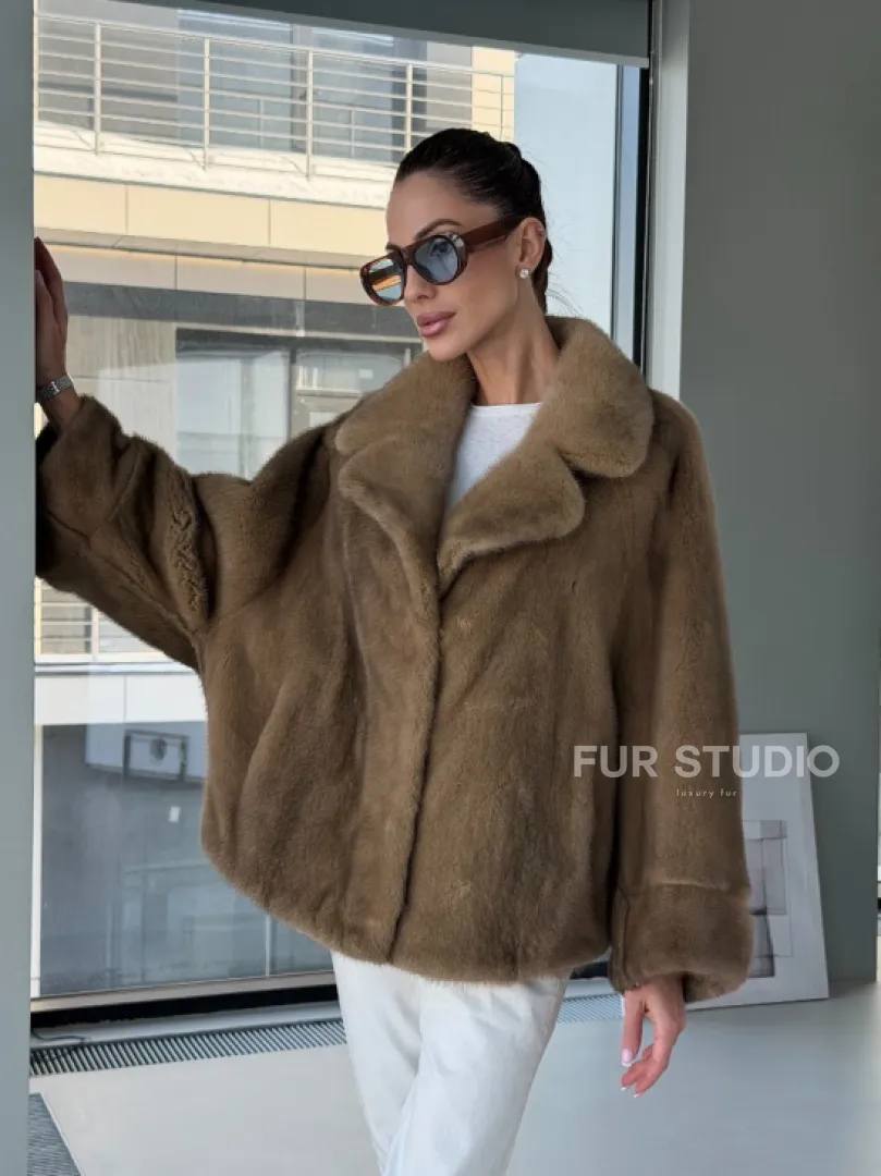 Короткая норка кимоно роспуск - английский воротник - фото 21