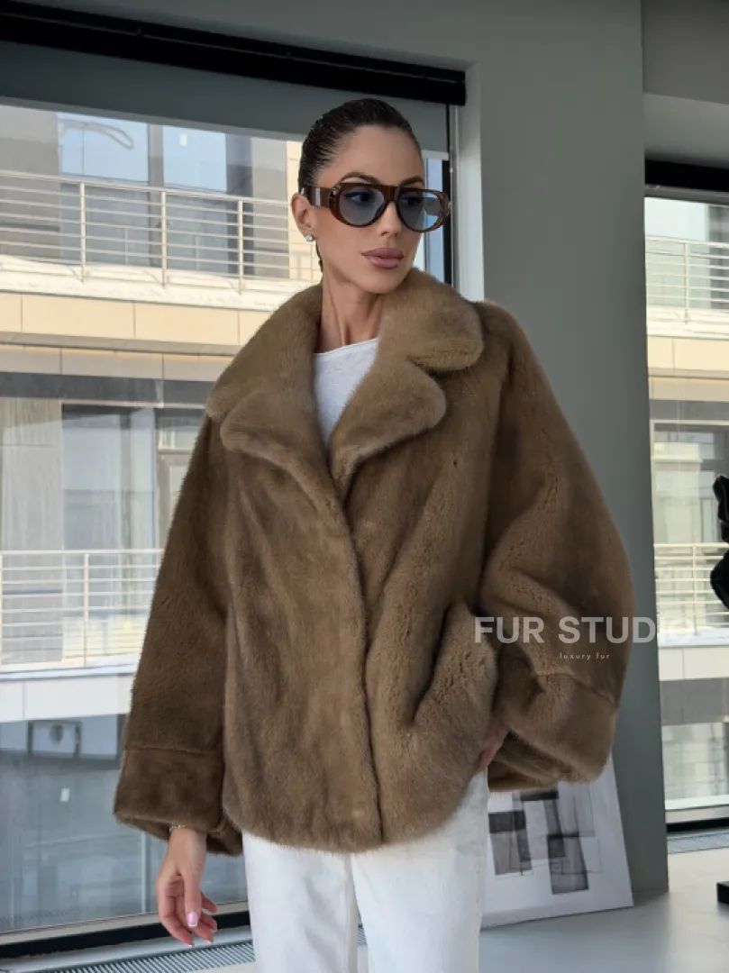 Короткая норка кимоно роспуск - английский воротник - фото 20