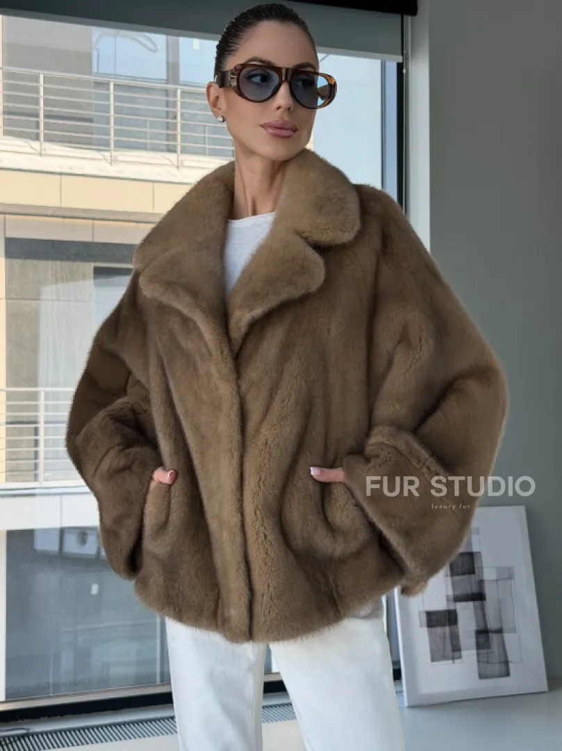 Короткая норка кимоно роспуск - английский воротник - фото 5