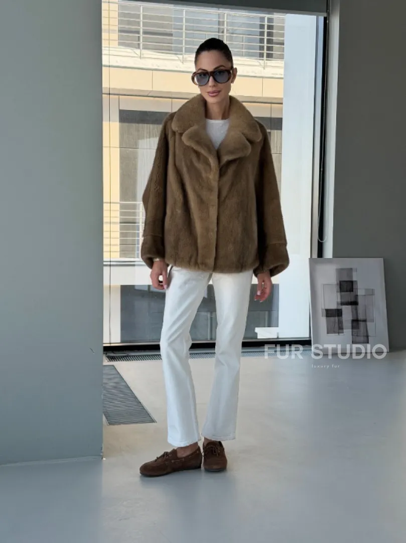 Короткая норка кимоно роспуск - английский воротник - фото 11