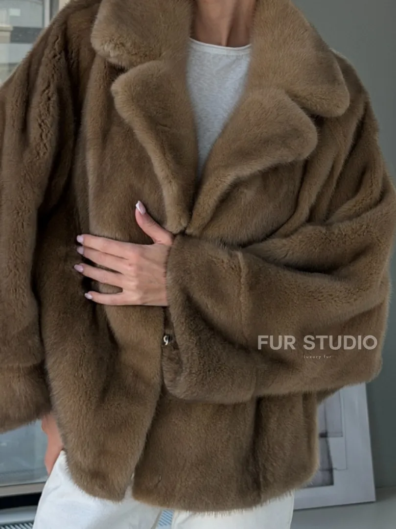 Короткая норка кимоно роспуск - английский воротник - фото 2