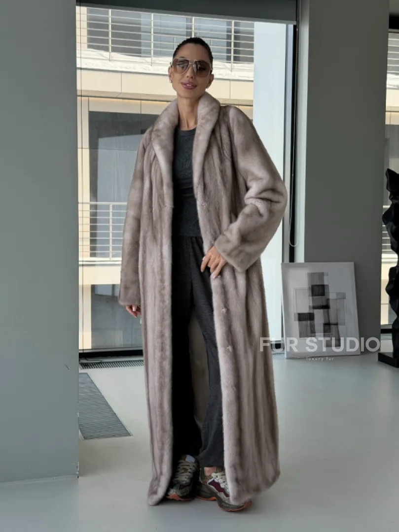 Натуральная шуба из меха норки - воротник шаль - фото 17